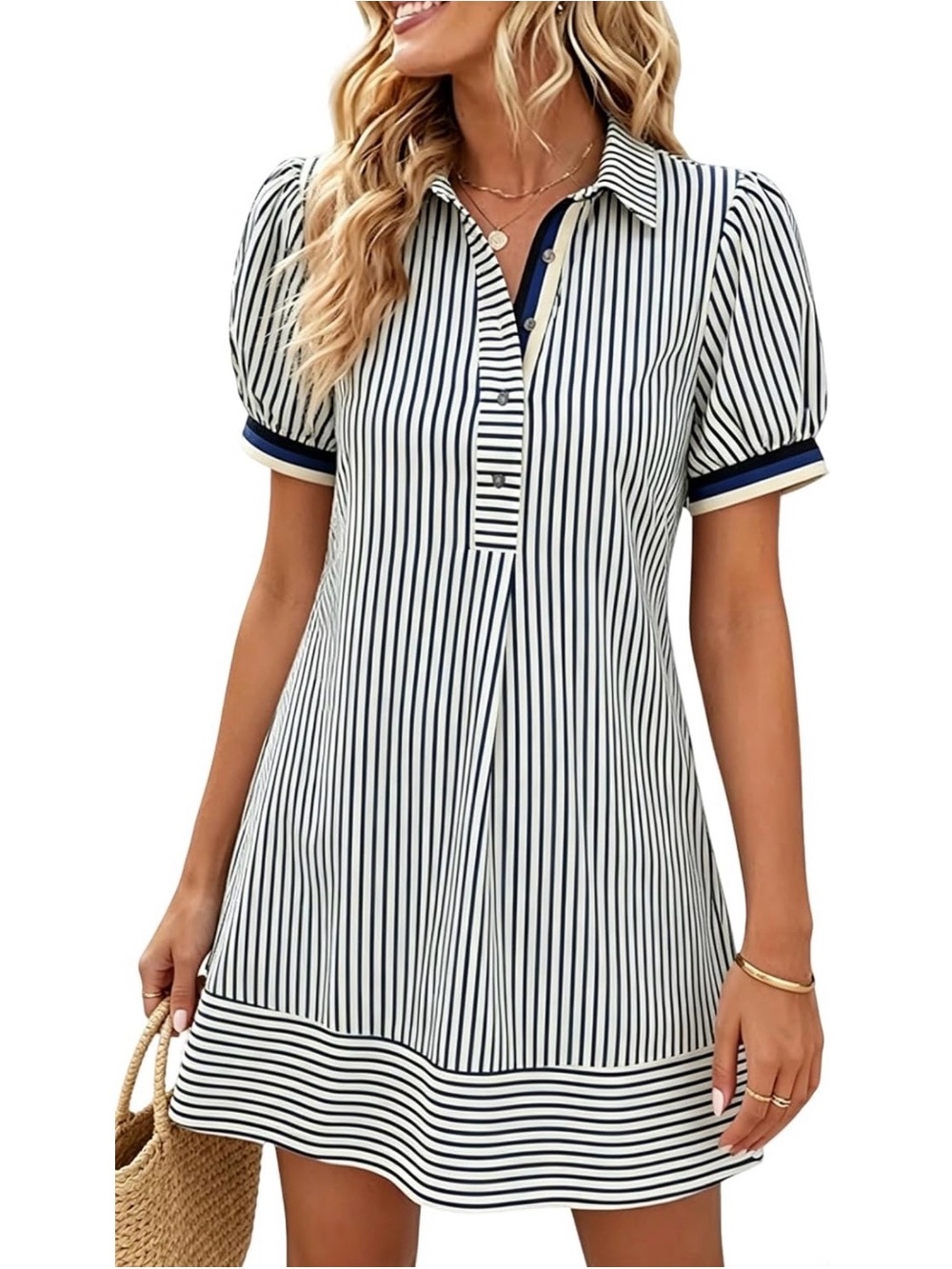Navy and White Striped Polo Style Shirt Dress